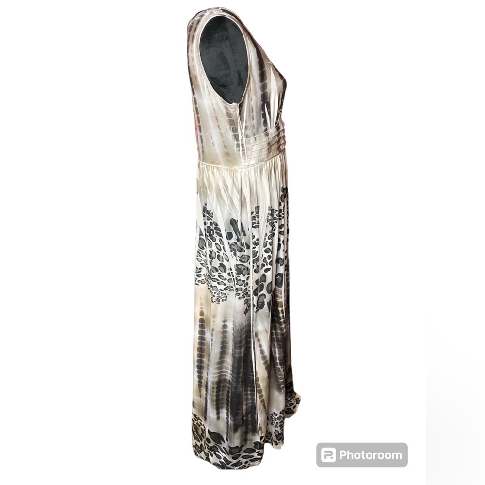 AB Studio Cream, Tan, Black Tie Dye & Leopard Print Sleeveless Maxi Dress - Picture 3 of 8